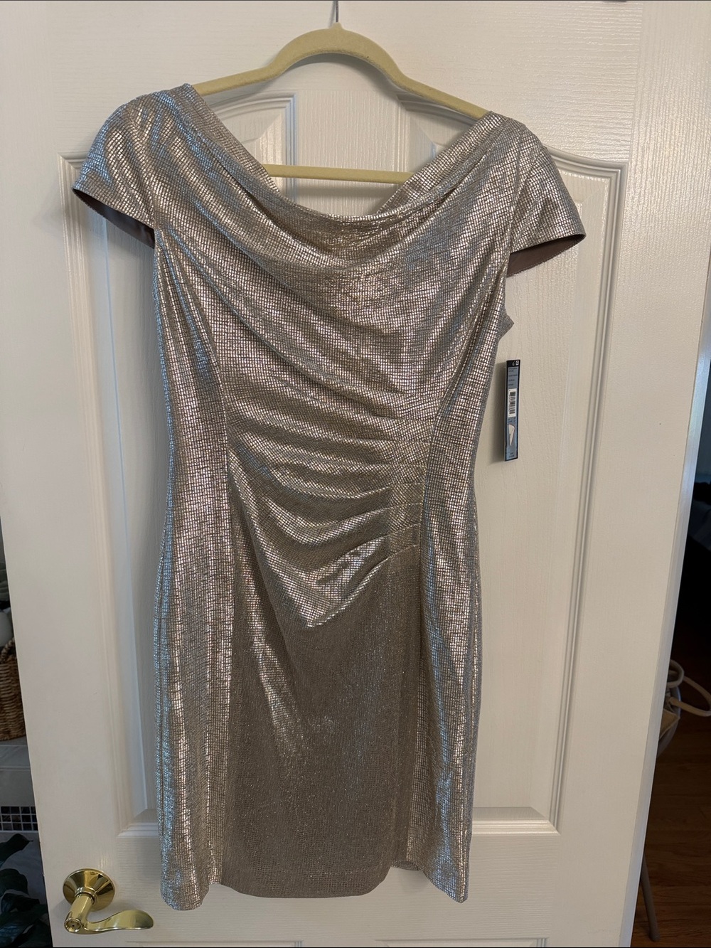 Tahari Silver Metallic Evening Dress